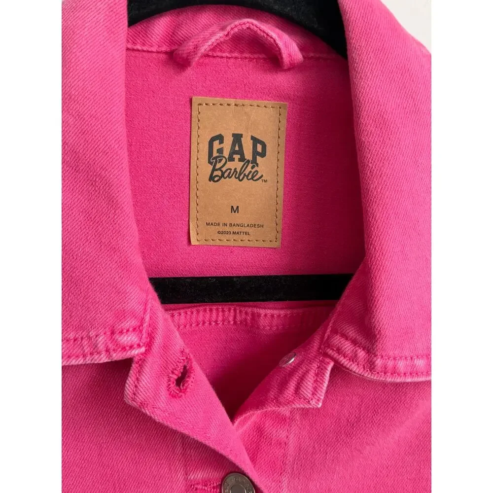 Gap × Barbie Puff Sleeve Denim Jean Trucker Jacket Pink Women's Medium NWT
